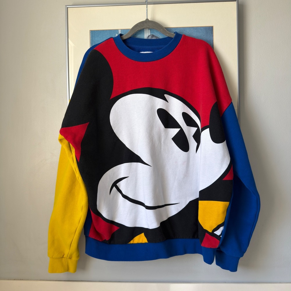 Disney Mickey Mouse Primary Colorblock Oversized Graphic Sweatshirt M Kidcore